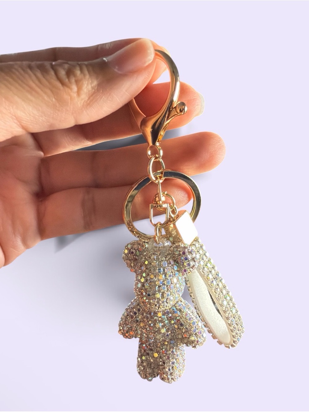 Gold Crystal Teddy Bear Keychain Bag Charm